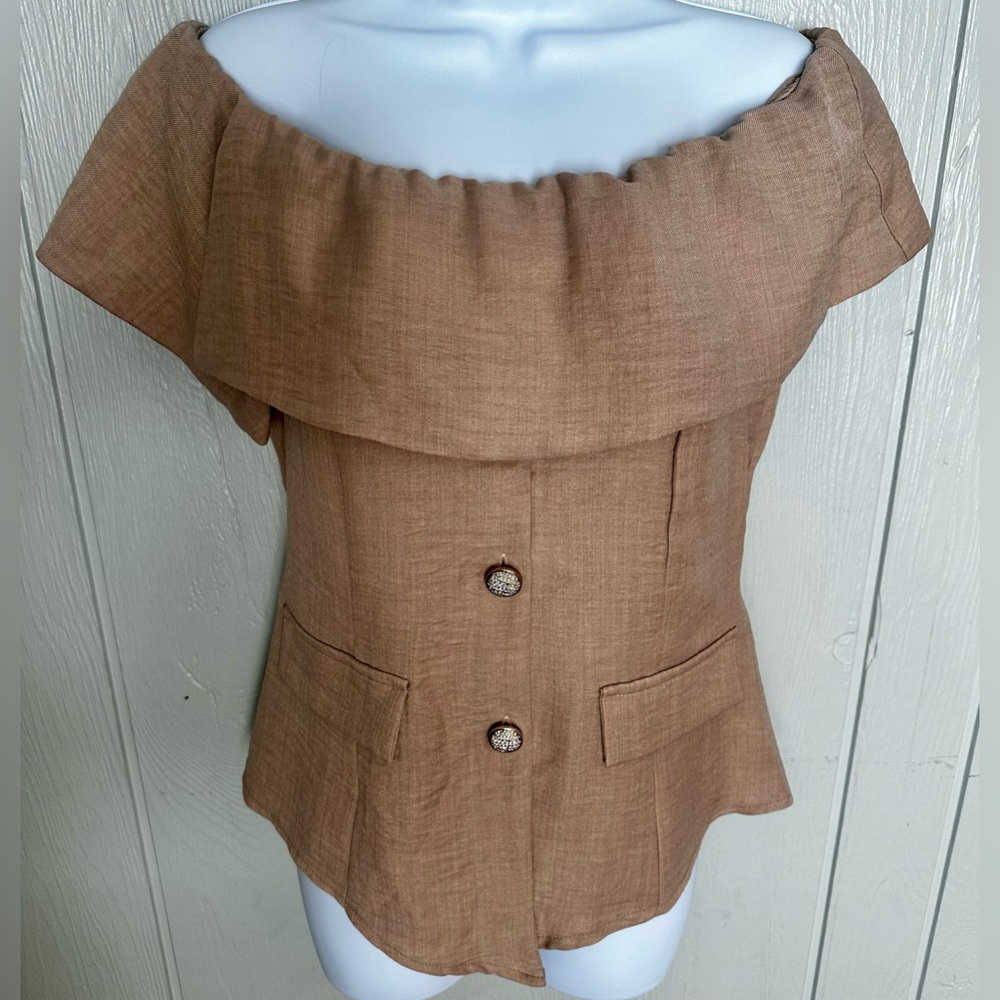SHEIN Tan Off-Shoulder Blouse with Buttons - FINAL PRICE